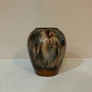 Vintage Studio Art Pottery Drip Glaze Vase Earth Tone MCM Ceramic Vessel 6.75"
